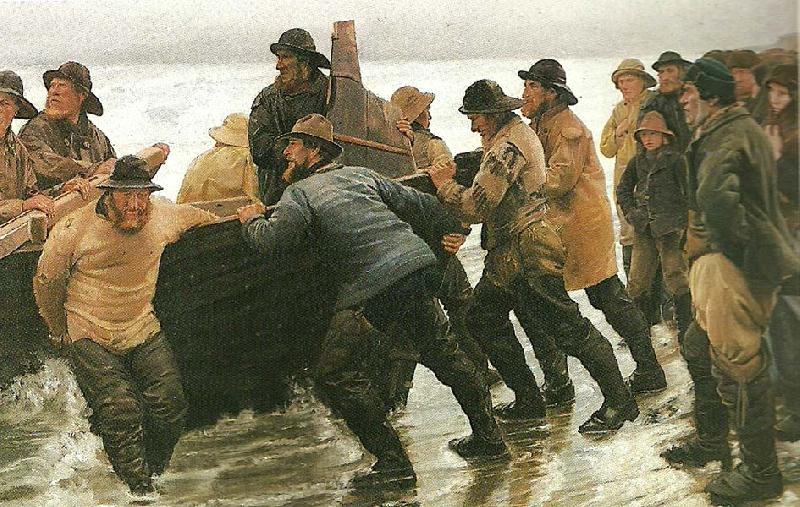 Michael Ancher fiskere trekker vod ved skagen